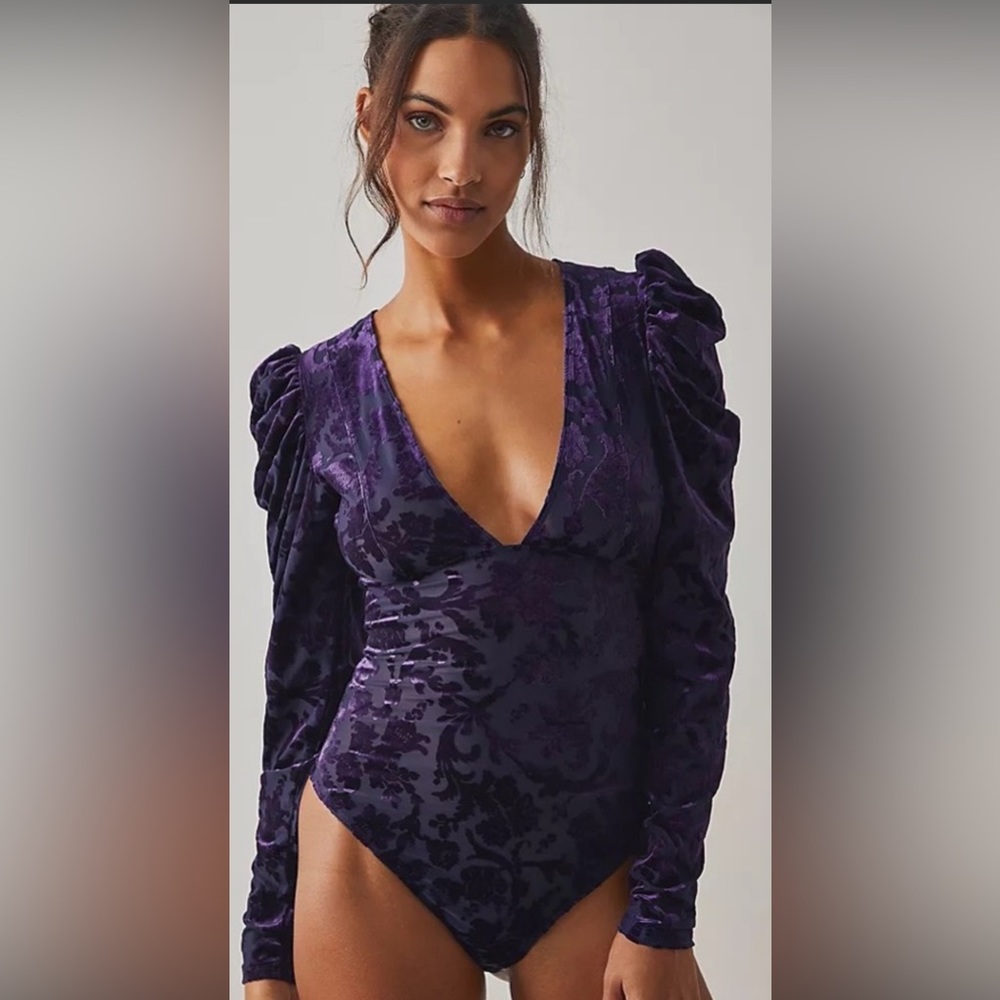 Free People Purple Velvet Bodysuit